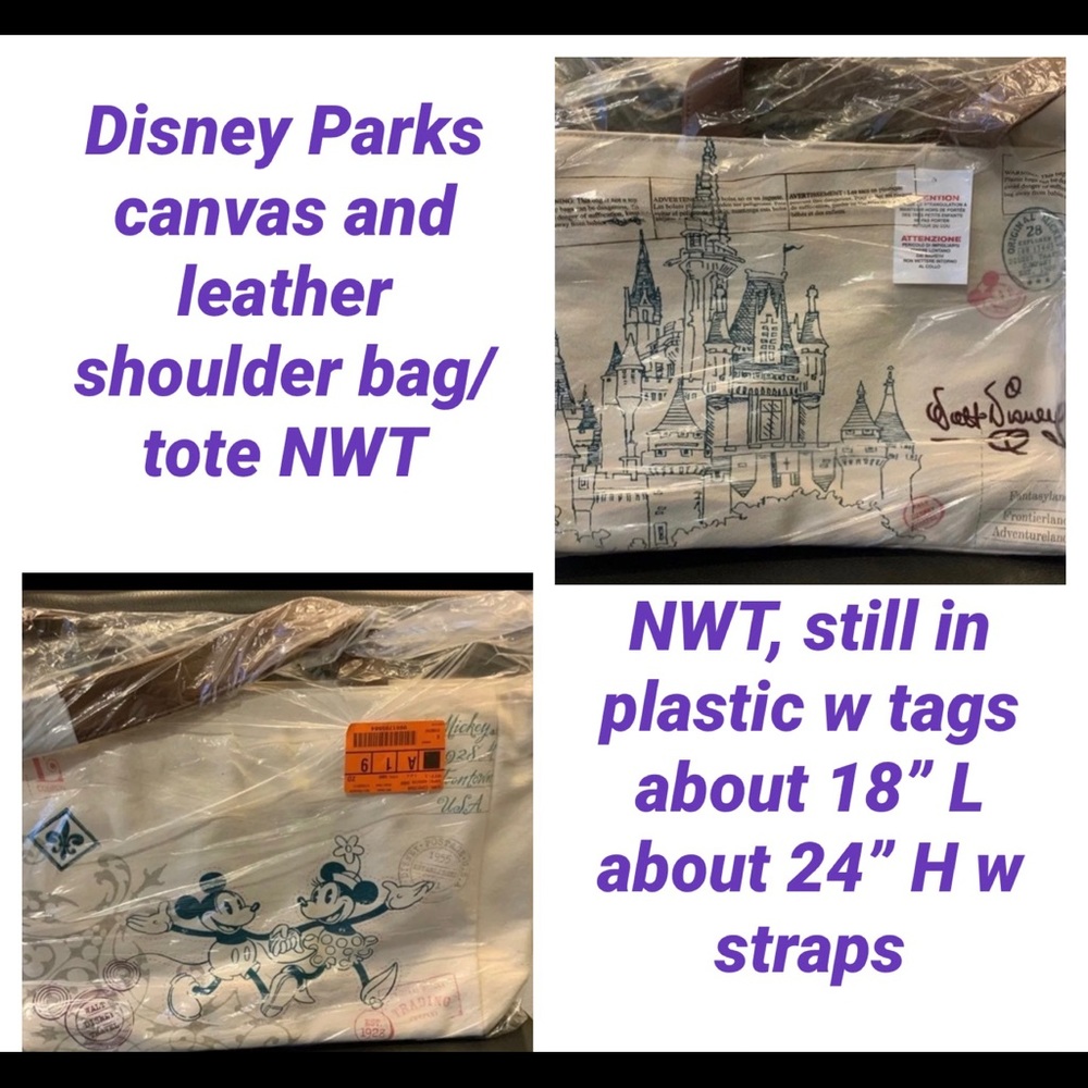 Disney Mickey/Minnie/castle canvas leather bag NWT